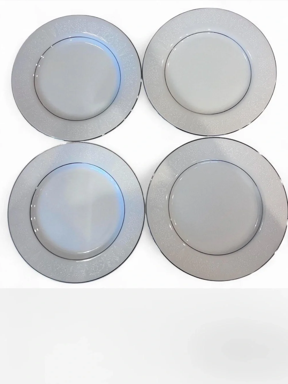 Vintage white Crown Victoria Love Lace bread Plates with Silver Rim - Set of 8